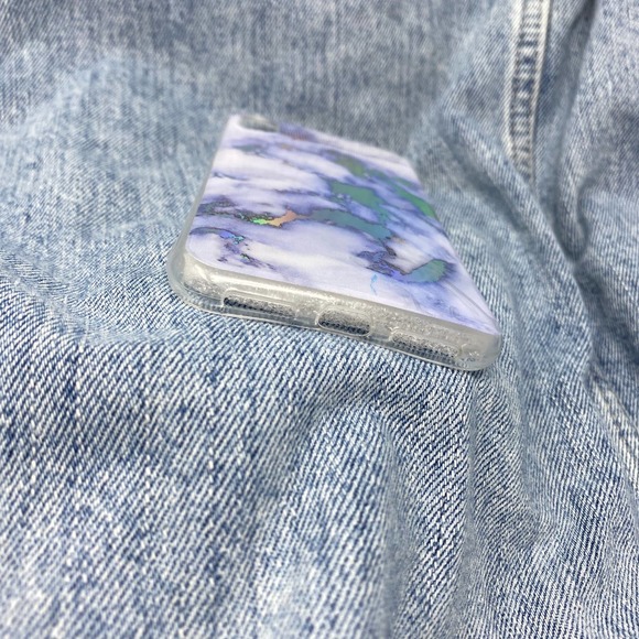 iPhone 7/8 Case Metallic Blue Marble Print Cover NEW - Picture 3 of 5